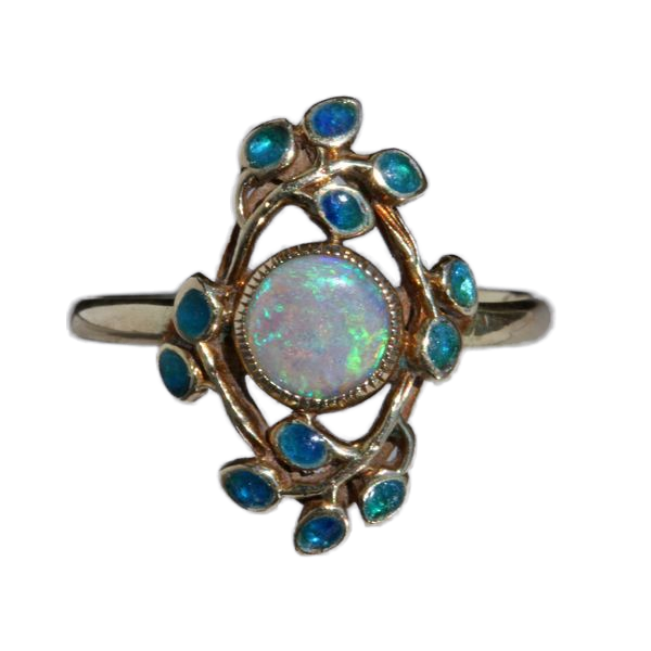 Vintage Floral Ring with Opal and Turquoise Stones