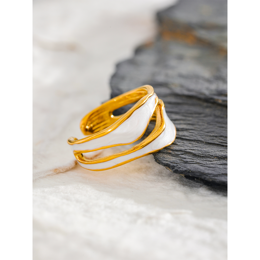 Stainless Steel Ring with White Enamel