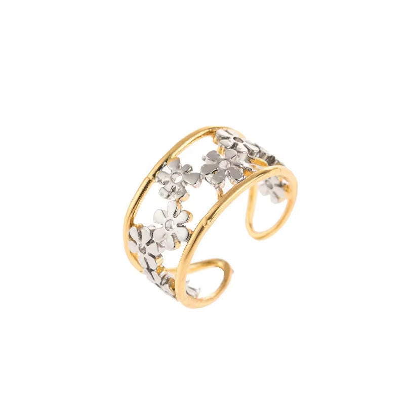Adjustable Rings with Cluster and Floral Cutout Design