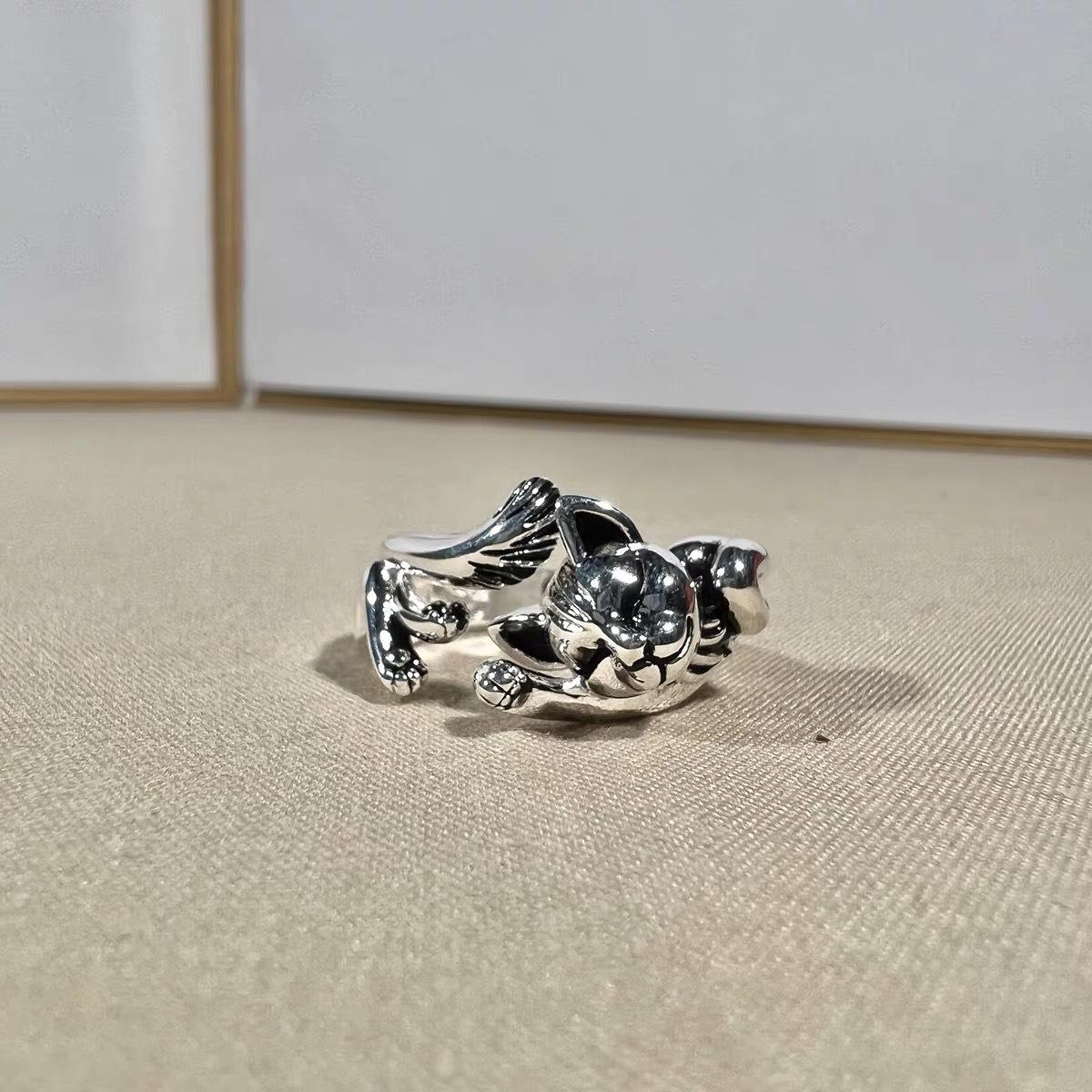 Adjustable Stainless Steel Ring — Sleeping Cat Design