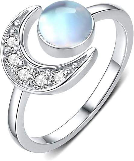 Stainless Steel Moon Ring with Moonstone