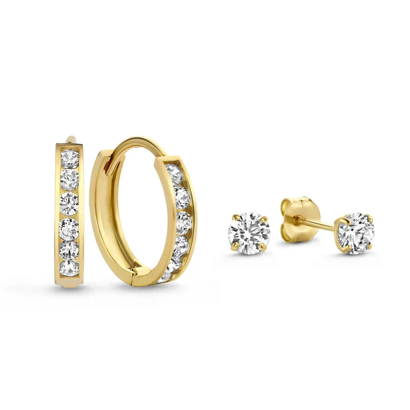 Brilliant Cubic Zirconia Earring Set with Hoops and Studs