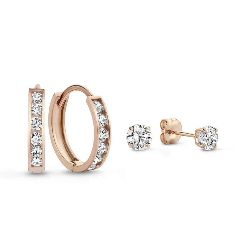 Brilliant Cubic Zirconia Earring Set with Hoops and Studs