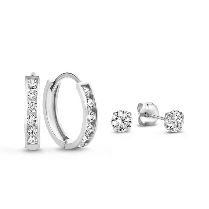 Brilliant Cubic Zirconia Earring Set with Hoops and Studs