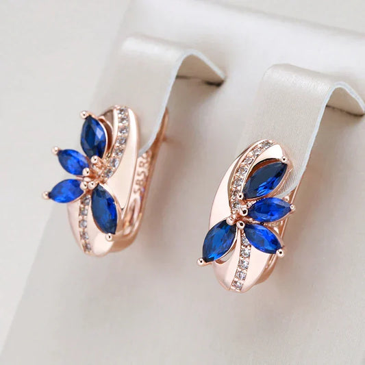Pink Earrings with Blue Marquise Cubic Zirconia and Sparkling Crystals