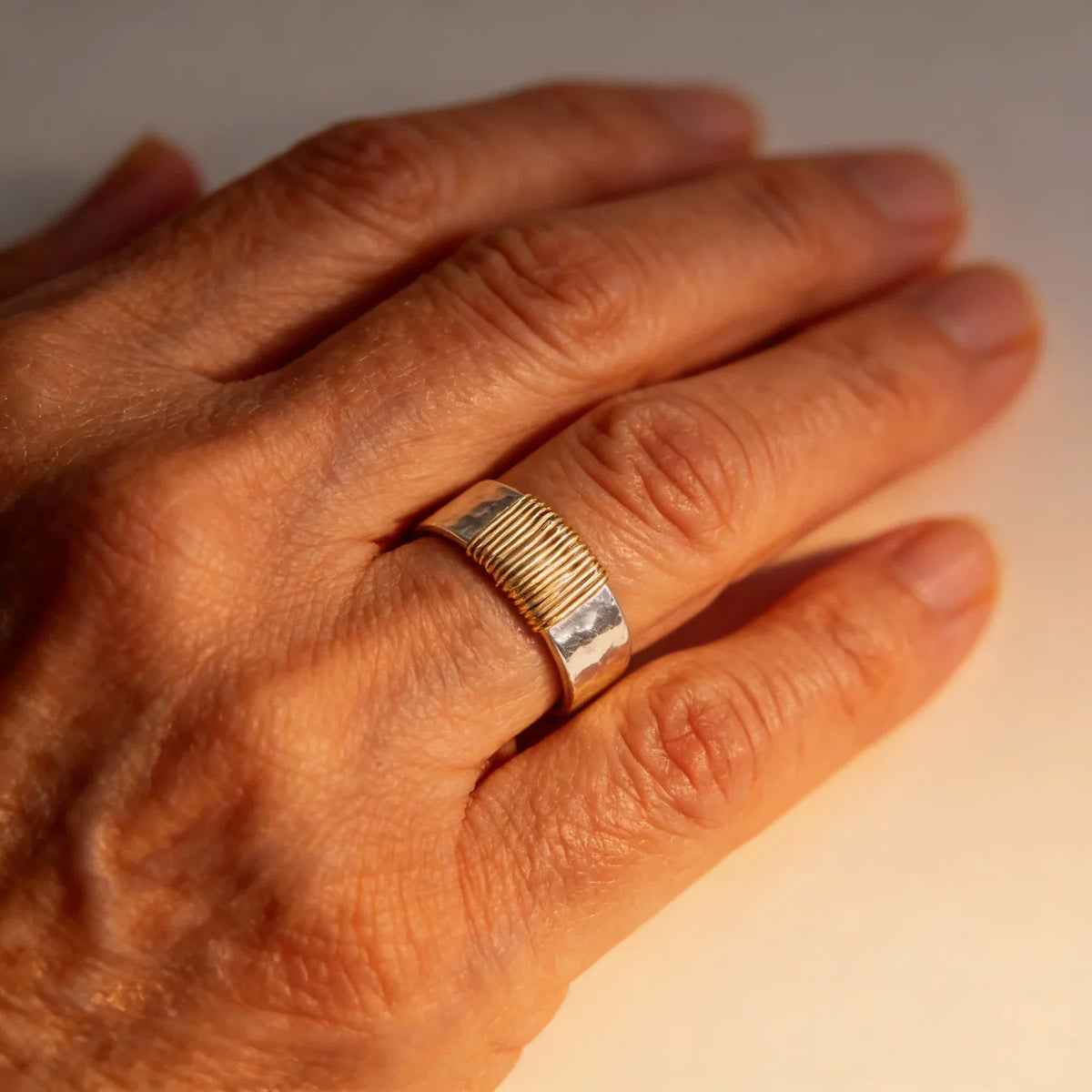 Boho Ring with Golden Threads