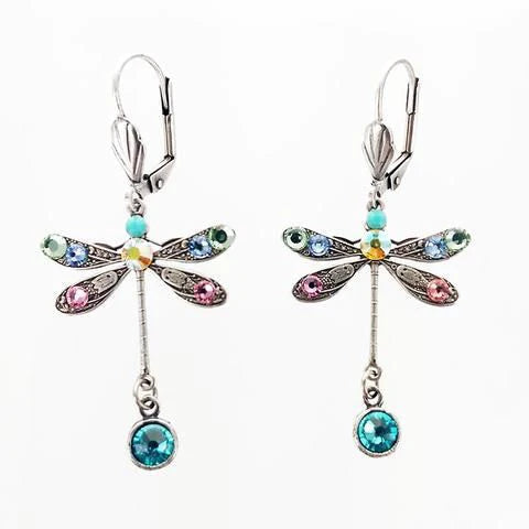 Sparkling vintage dragonfly earrings with coloured gemstones