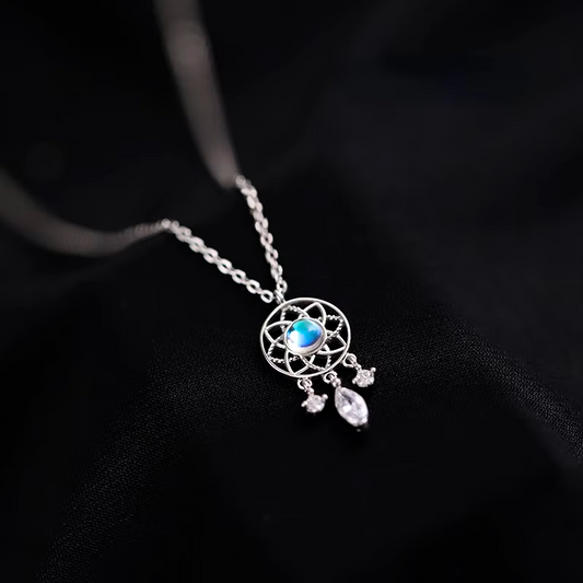 Moonstone Dreamcatcher Necklace with Cubic Zirconia Charms