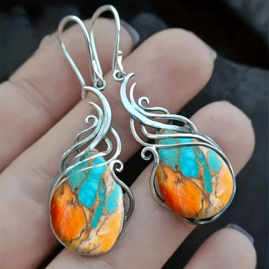 Brilliant Dangle Earrings with Spiny Oyster and Turquoise Stones