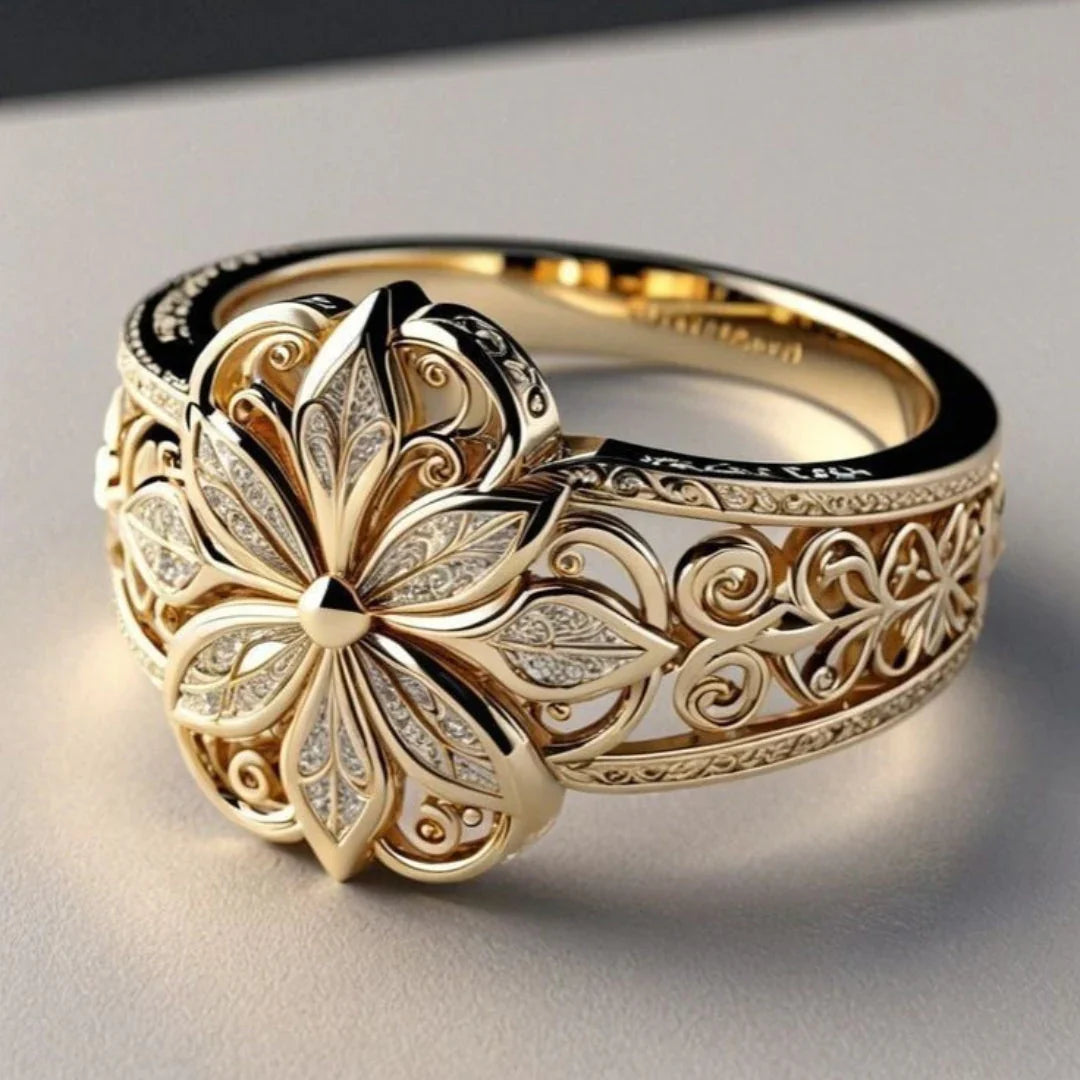 Exotic Floral Ring with Cubic Zirconia