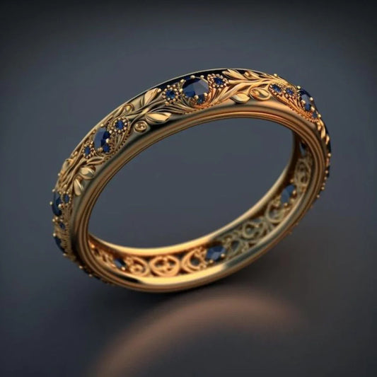 Botanical Eternity Ring in Gold with Blue Cubic Zirconia