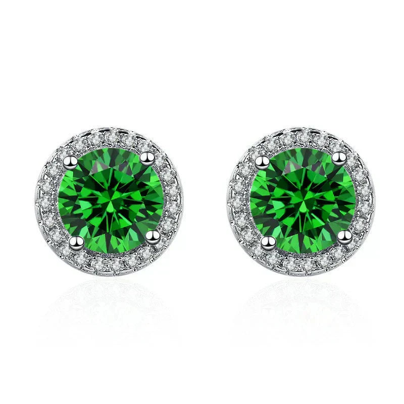 Brilliant Emerald Green Gemstone Earrings with Cubic Zirconia Halo