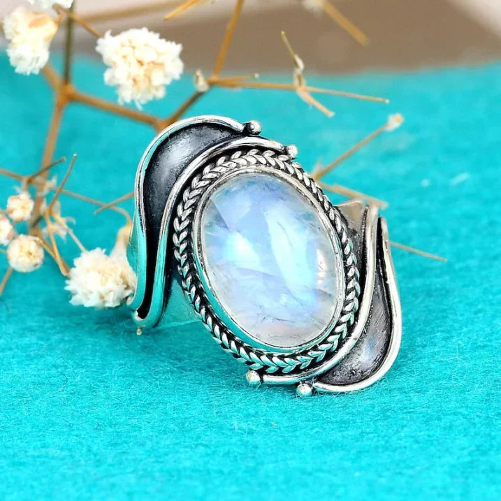 Stainless Steel Ring with Moonstone