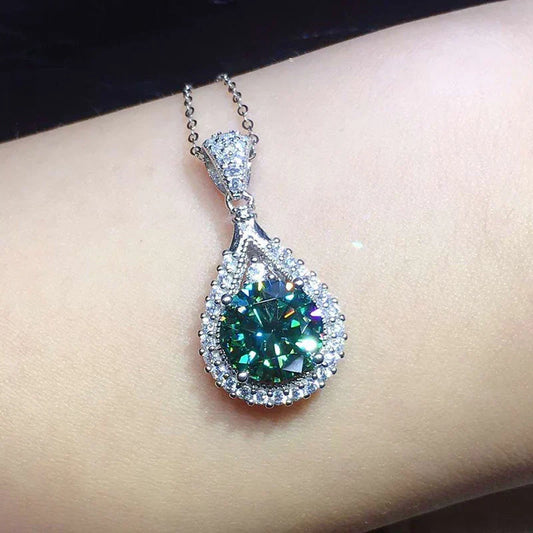 Sparkling Emerald Green Moissanite Teardrop Necklace for Women