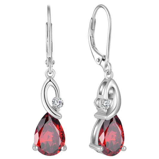 Elegant Pear-Shaped Ruby Earrings with Cubic Zirconia Details for Women