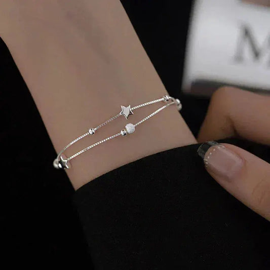 Double-layered sparkling star bracelet with sparkling beads for women