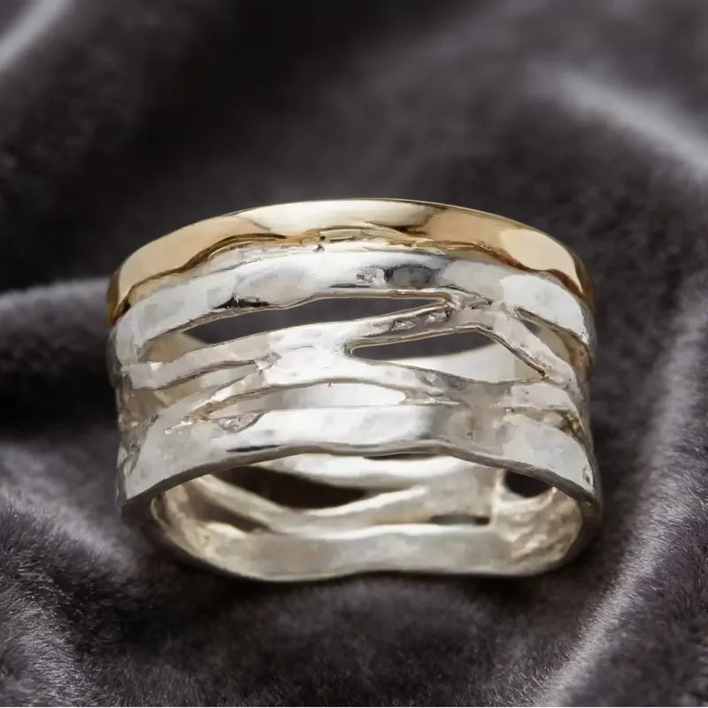 Stacked Vintage Stainless Steel Ring – Elegant Boho Style