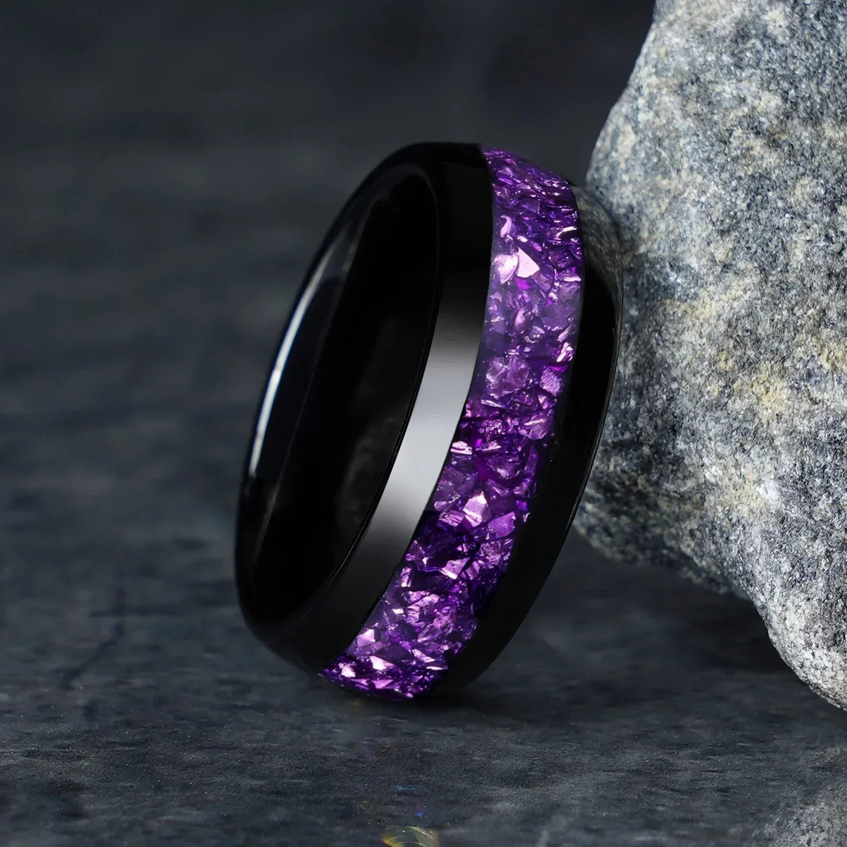 Stainless Steel Ring with Purple Zirconia Inlay