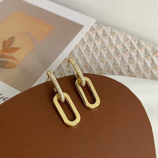 Sparkling hoop earrings with elegant oval pendants - elegant earrings