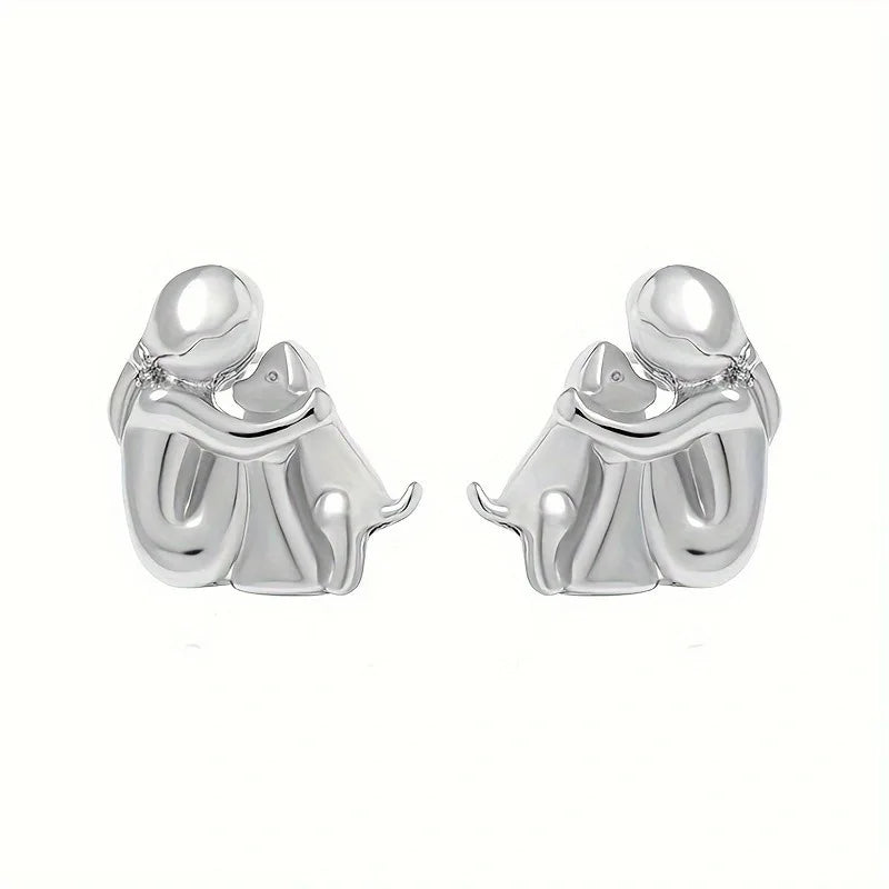 Two-Tone Hug Earrings: Cute Human Hugging Dog Earrings