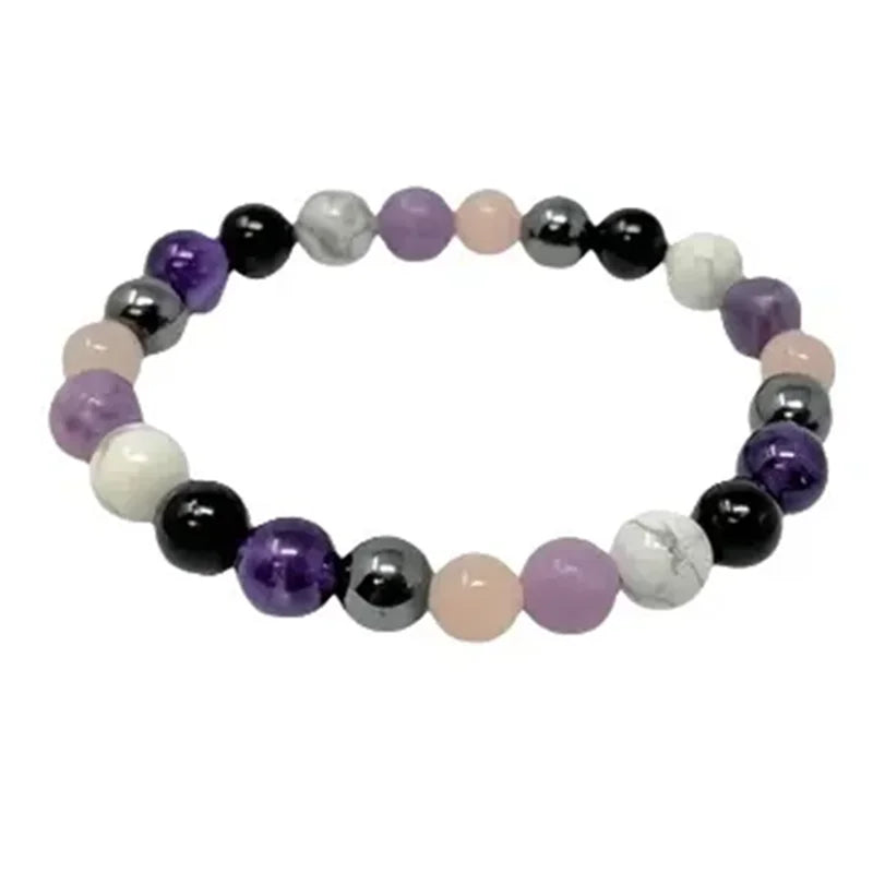 An elegant bracelet made of amethyst, haematite and natural stones
