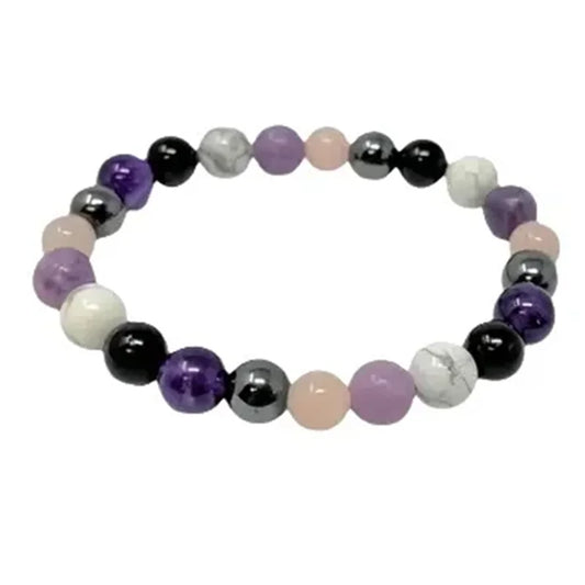 An elegant bracelet made of amethyst, haematite and natural stones