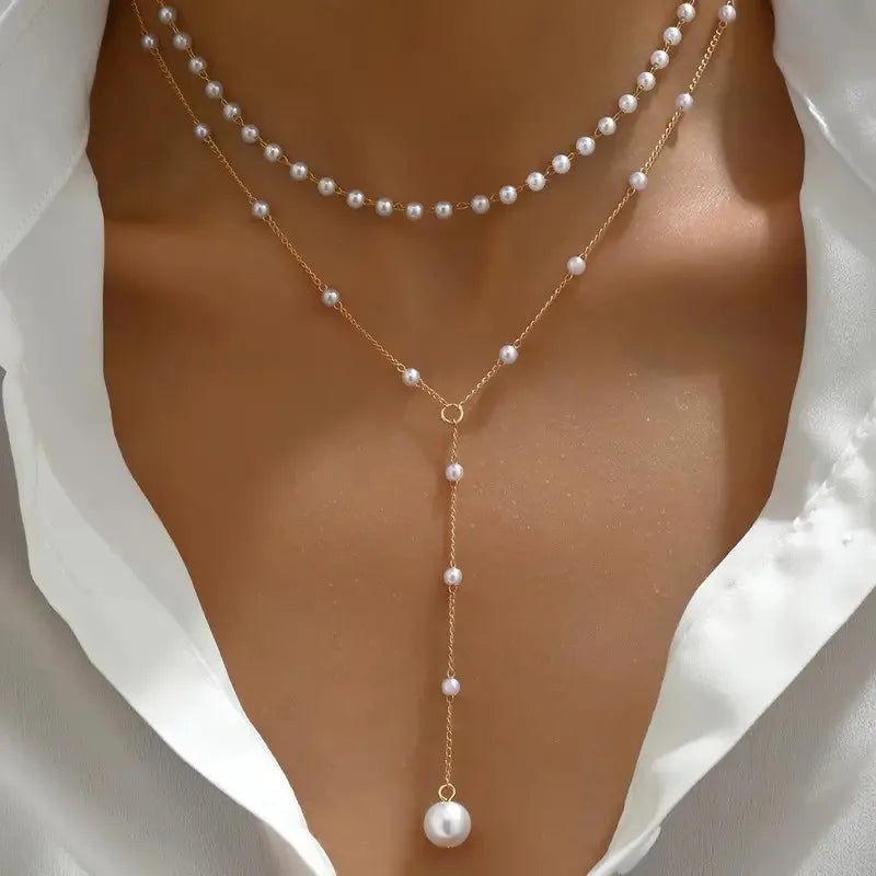 Elegant Y-Shaped Pearl Necklace with Double-Layer Design