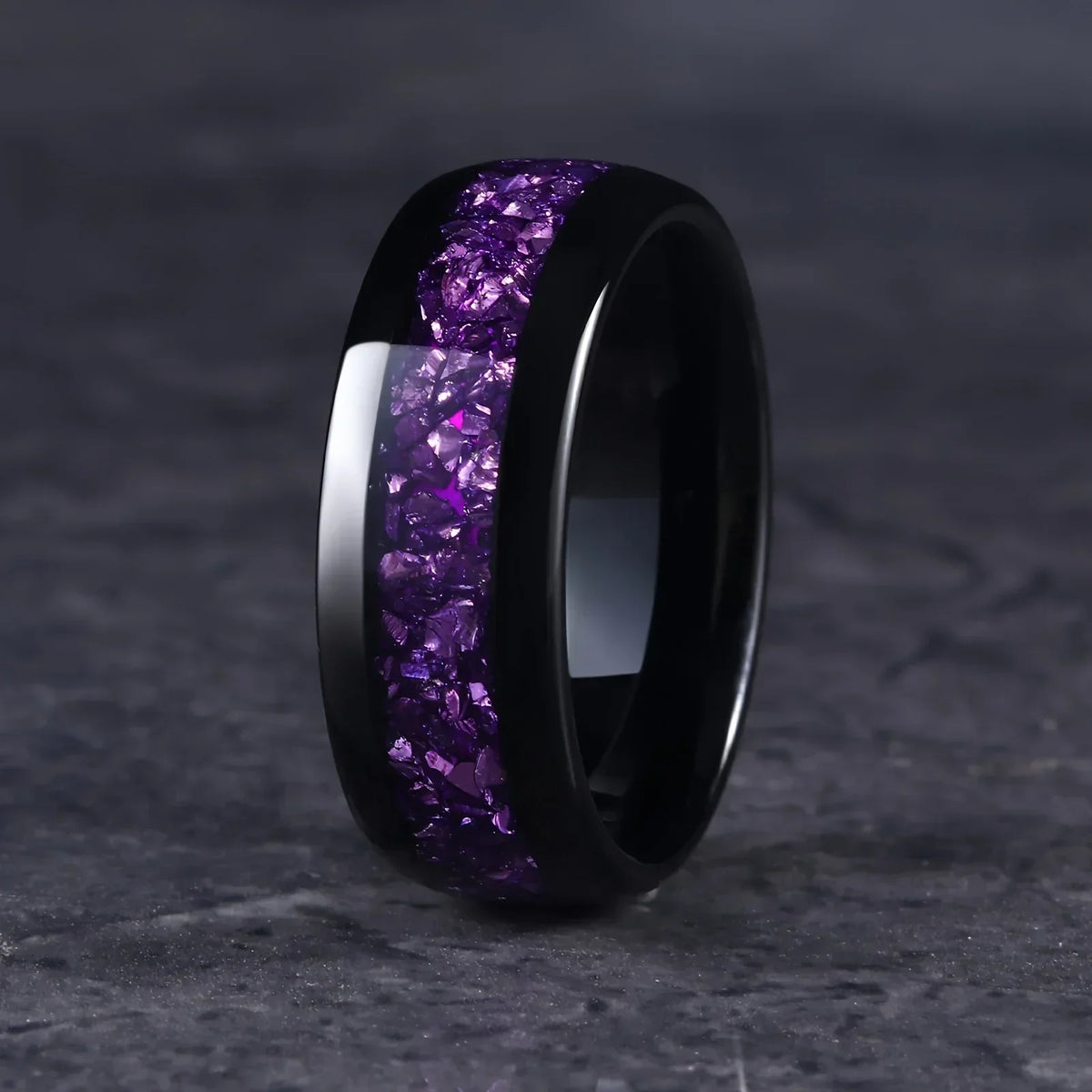 Stainless Steel Ring with Purple Zirconia Inlay