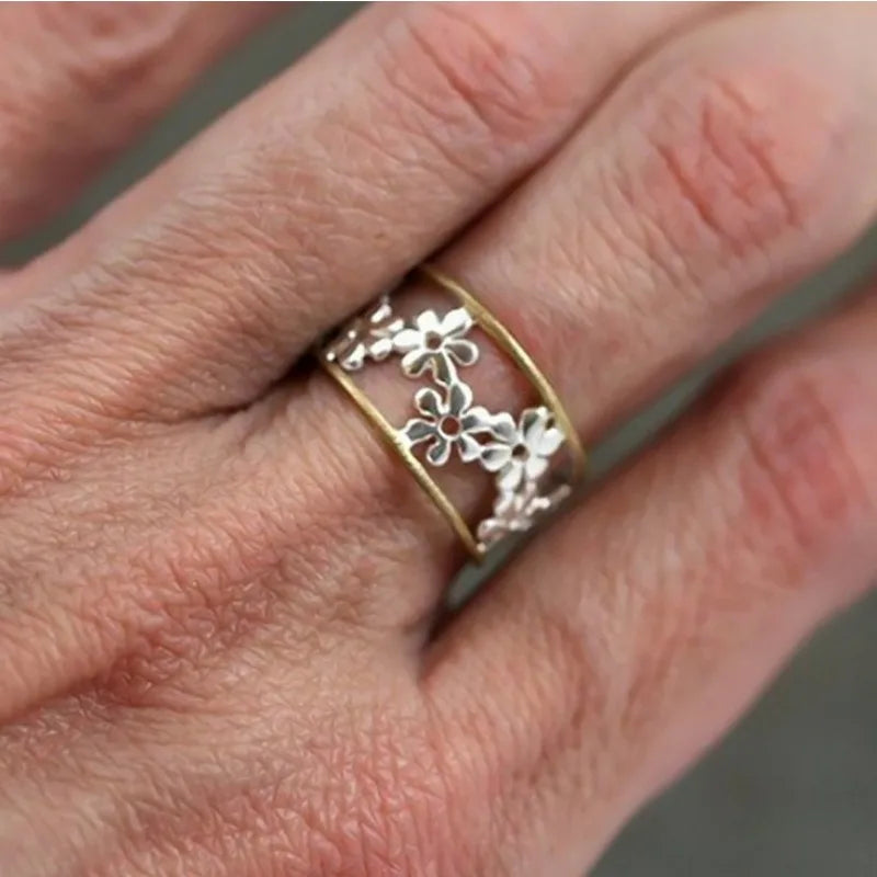 Adjustable Rings with Cluster and Floral Cutout Design