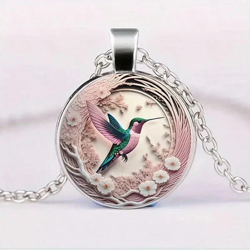 Colorful Hummingbird Jewelry Set: Necklace and Earrings with Crystal Design