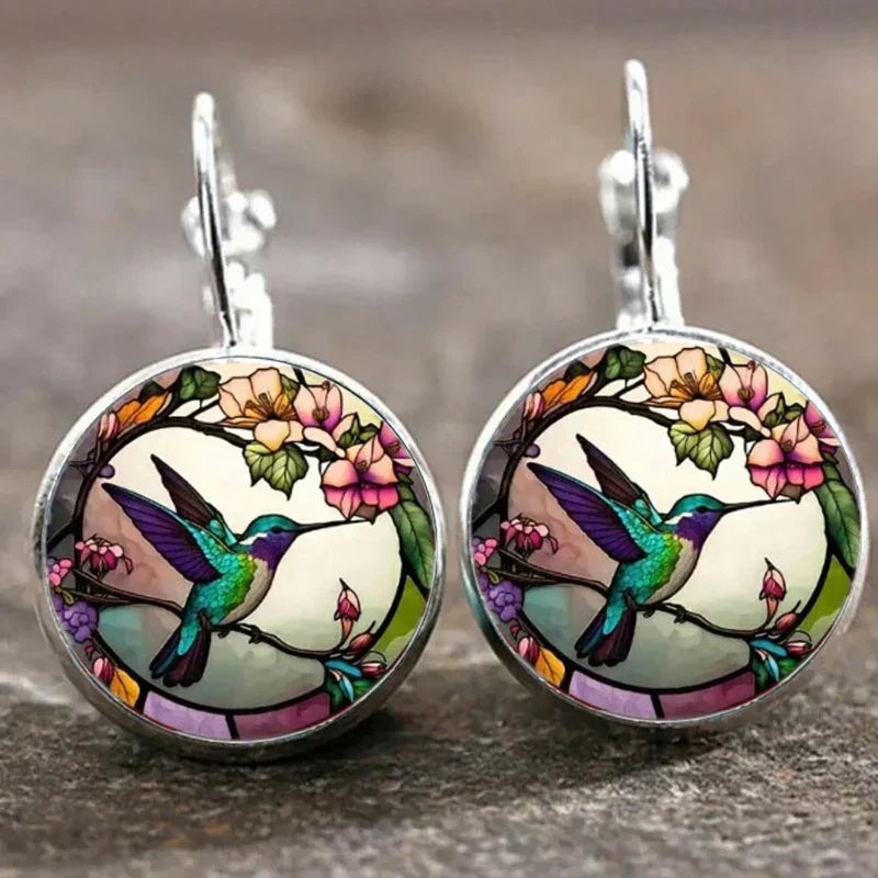 Colorful Hummingbird Jewelry Set: Necklace and Earrings with Crystal Design
