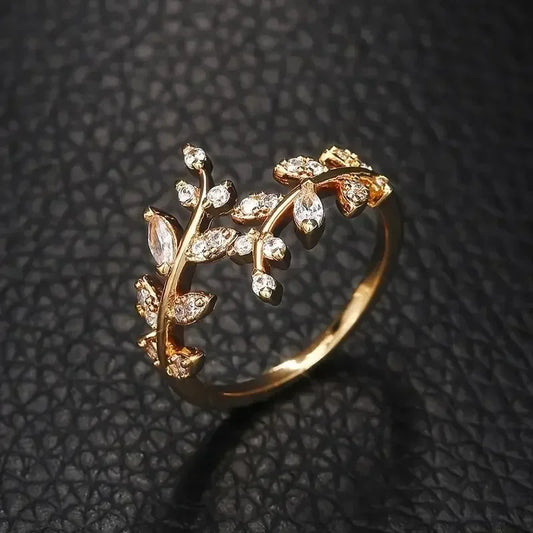 Vintage Tree Branch Ring with Crystals