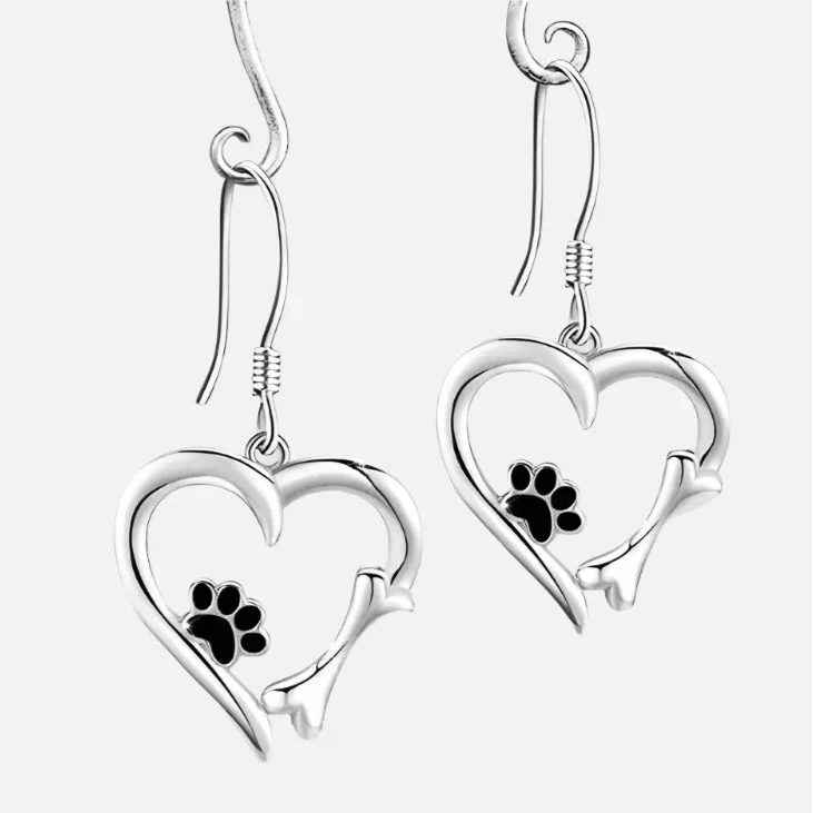 Heart and Paw Print Earrings with Adorable Animal Motif