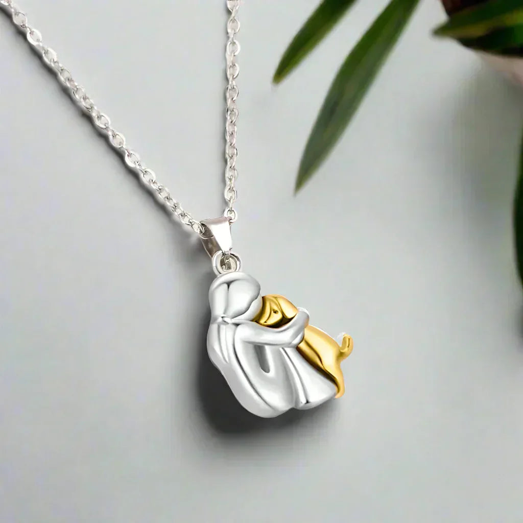 Human and Dog Hug Friendship Pendant Necklace