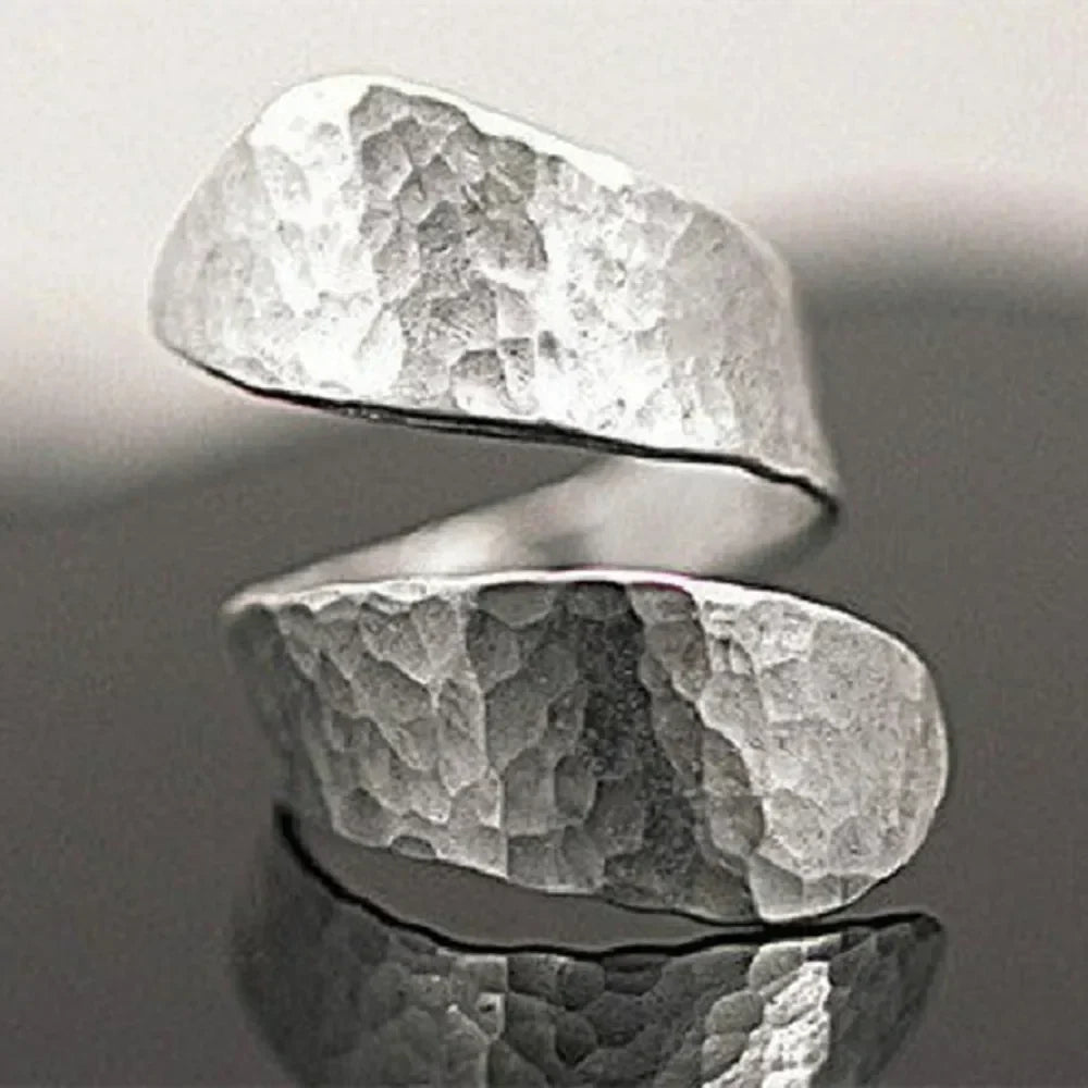 Adjustable Silver Ring with Hammered Design