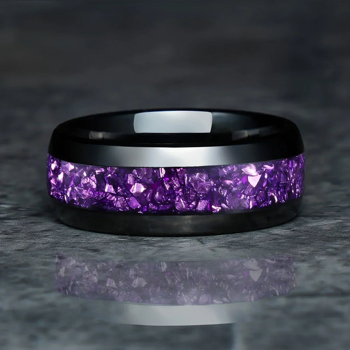 Stainless Steel Ring with Purple Zirconia Inlay