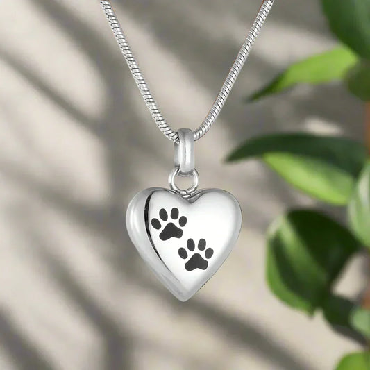 Heart Paw Print Pet Memorial Urn Necklace for Beloved Pets