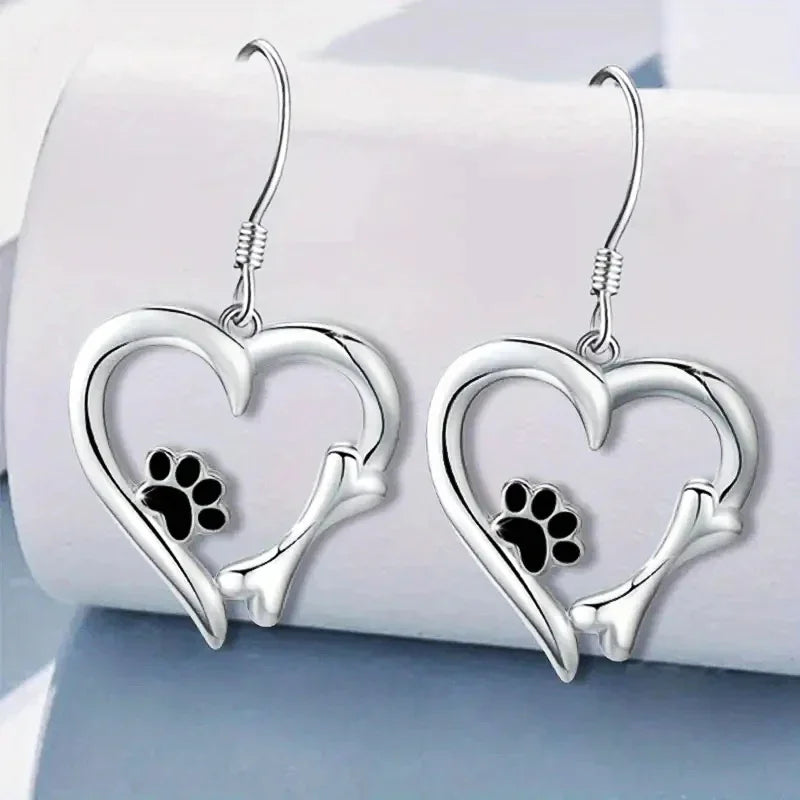 Heart and Paw Print Earrings with Adorable Animal Motif