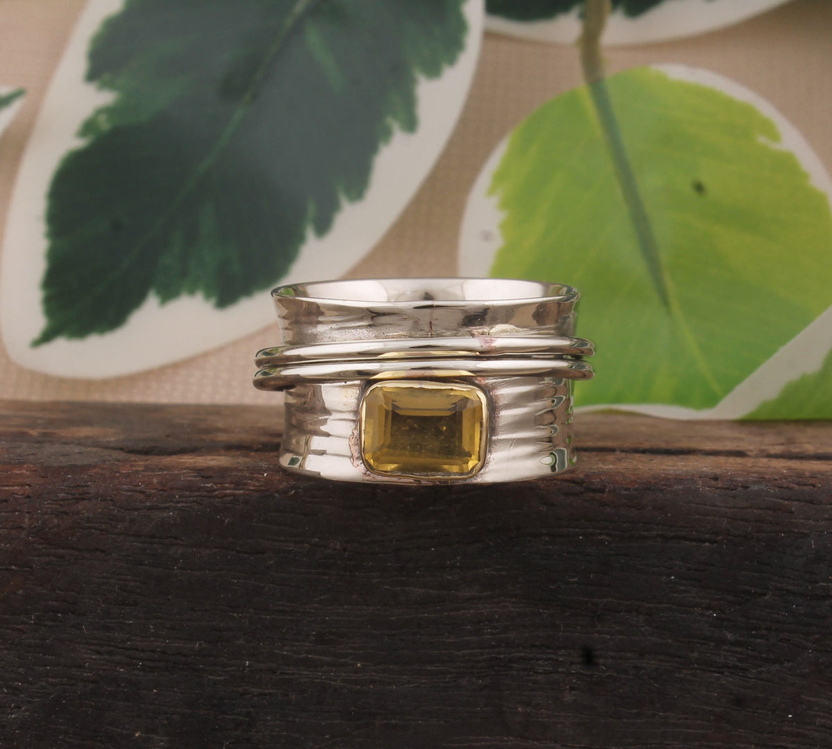 Handcrafted Silver Ring with Peridot Gemstone and Gold Details