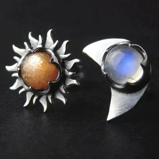 Boho-style rainbow moonstone and sunstone earrings