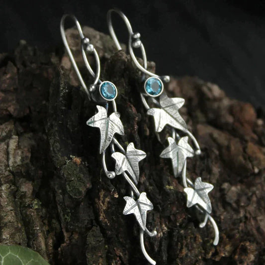 Ivy-leaf earrings with blue topaz – Forest Elves design
