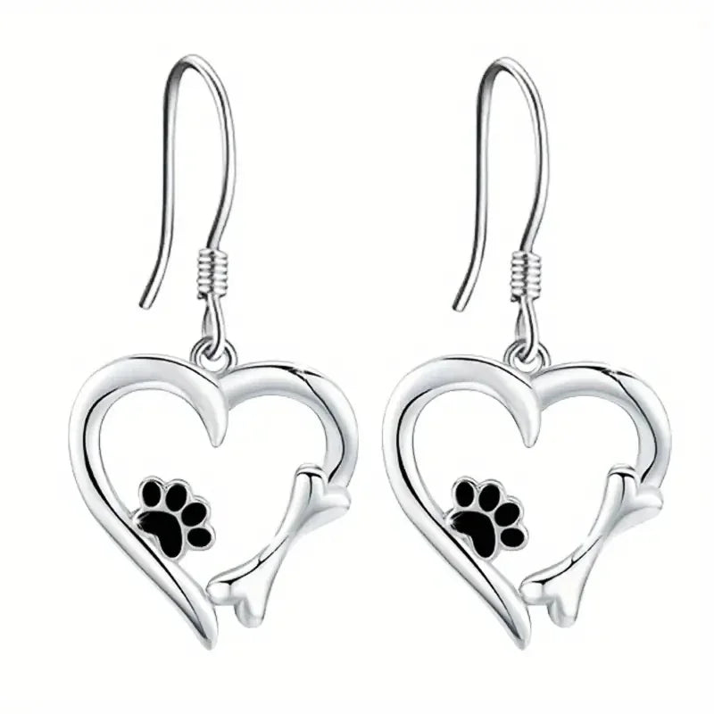 Heart and Paw Print Earrings with Adorable Animal Motif