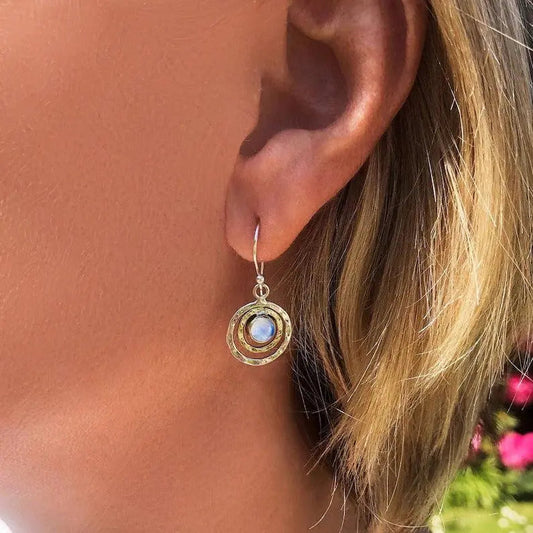 Boho Circle Earrings with Moonstone or Turquoise