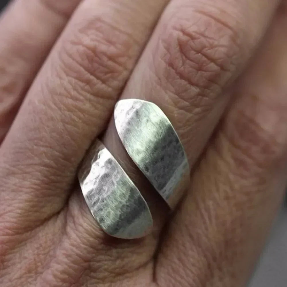 Adjustable Silver Ring with Hammered Design