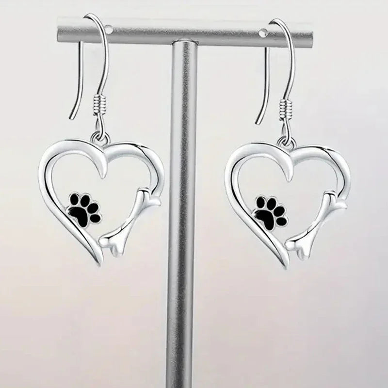 Heart and Paw Print Earrings with Adorable Animal Motif