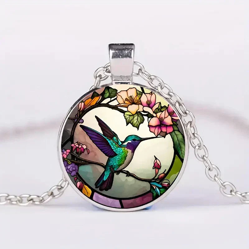 Colorful Hummingbird Jewelry Set: Necklace and Earrings with Crystal Design