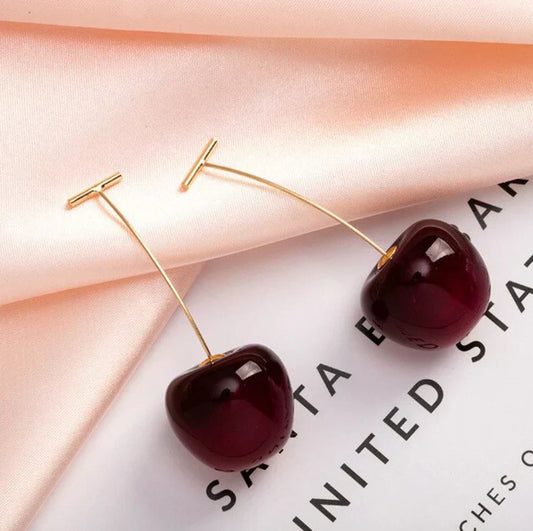 Fun Cherry Earrings with a Long, Elegant Design