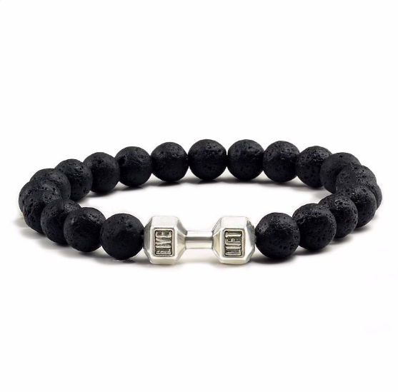 Fitness bracelet with onyx, turquoise or lava stone weights for men