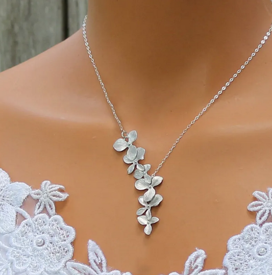 Silver Petal Necklace and Earrings Set