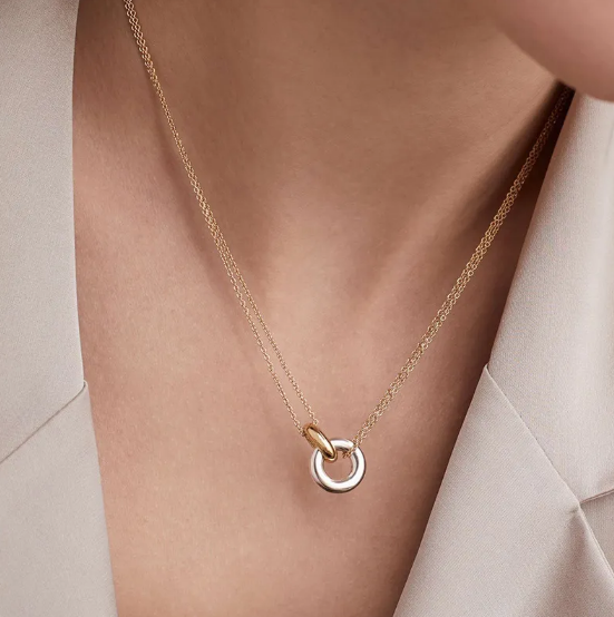Interlocking Rings Necklace in Two-Tone Metal